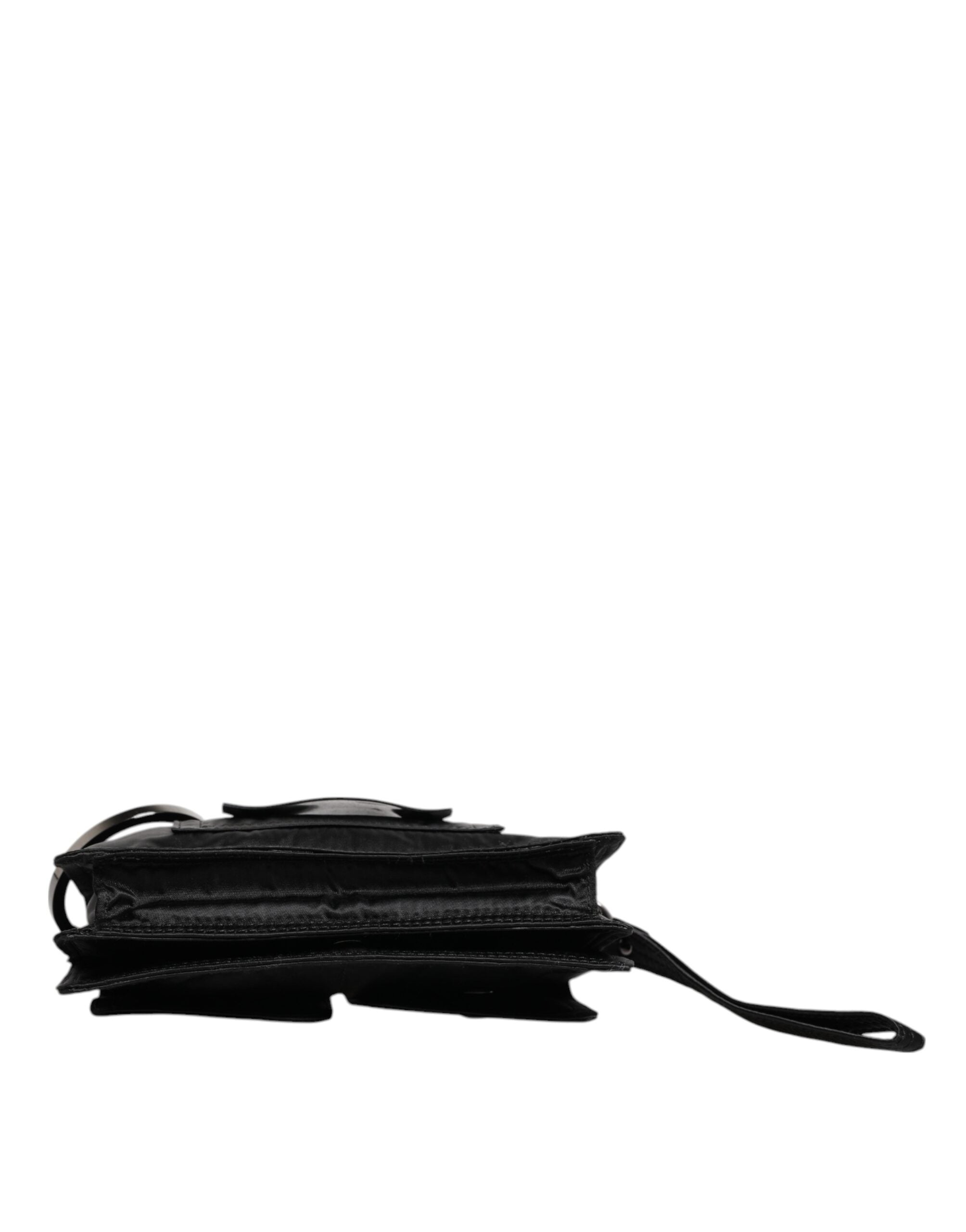 Dolce & Gabbana Schwarze Stoff Logo Two Way Clutch Crossbody Tasche